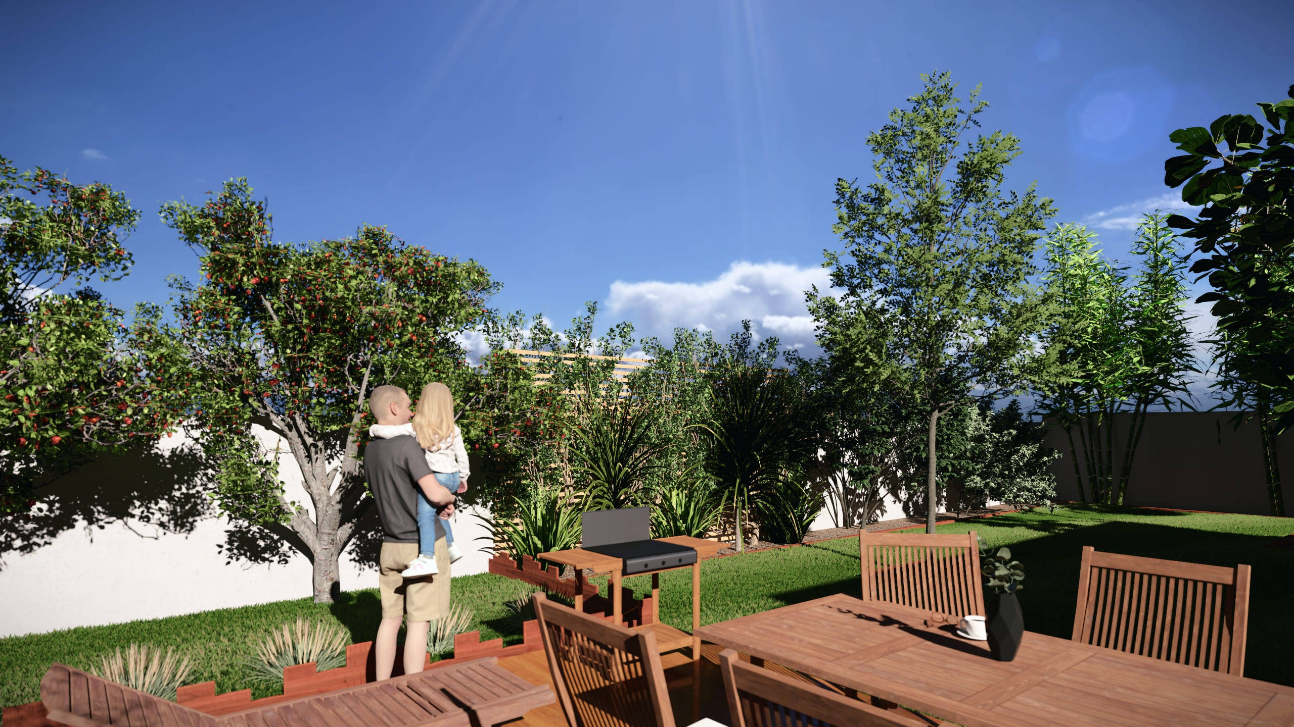 Terrasse en bois au cœur du jardin 