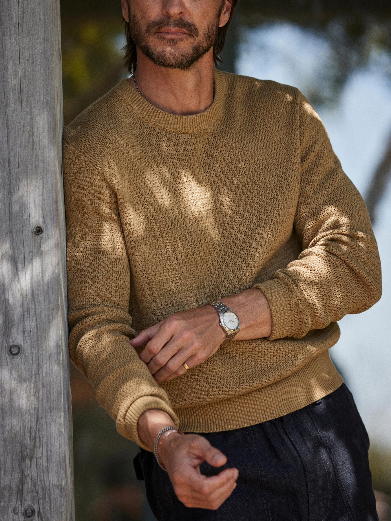 Golden Khaki Rope-Knit Yuma Hemp Crew - Product flat