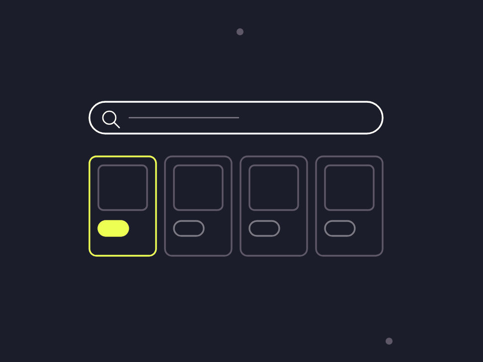 Illustration: a shelf of 4 product cards with price labels, one greyed out and marked sold out