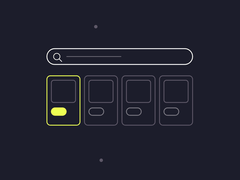Illustration: a row of product cards with price tags sitting above a list of plain search results