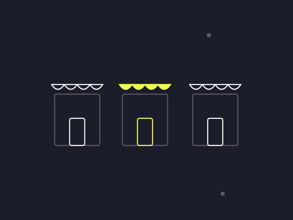Illustration: a row of 5 shopfronts with parcel icons rising from 3 of them