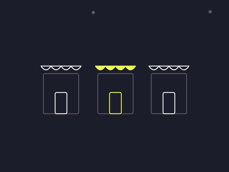 Illustration: an industrial unit, a salon and a garage door, each with a parcel icon above