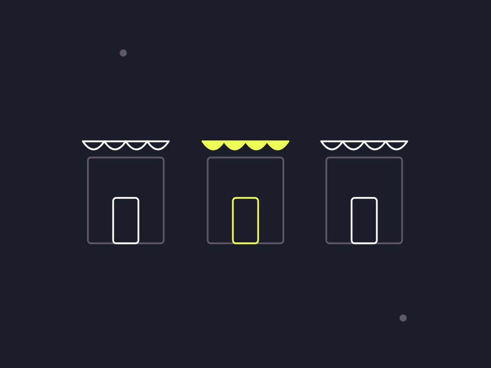 Illustration: a High Street of 5 small shopfronts with parcel icons leaving 3 of them