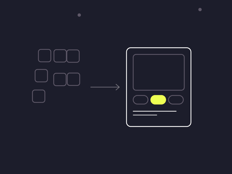 Illustration: 20 duplicate product tiles collapsing into 4 cards with size and wattage options