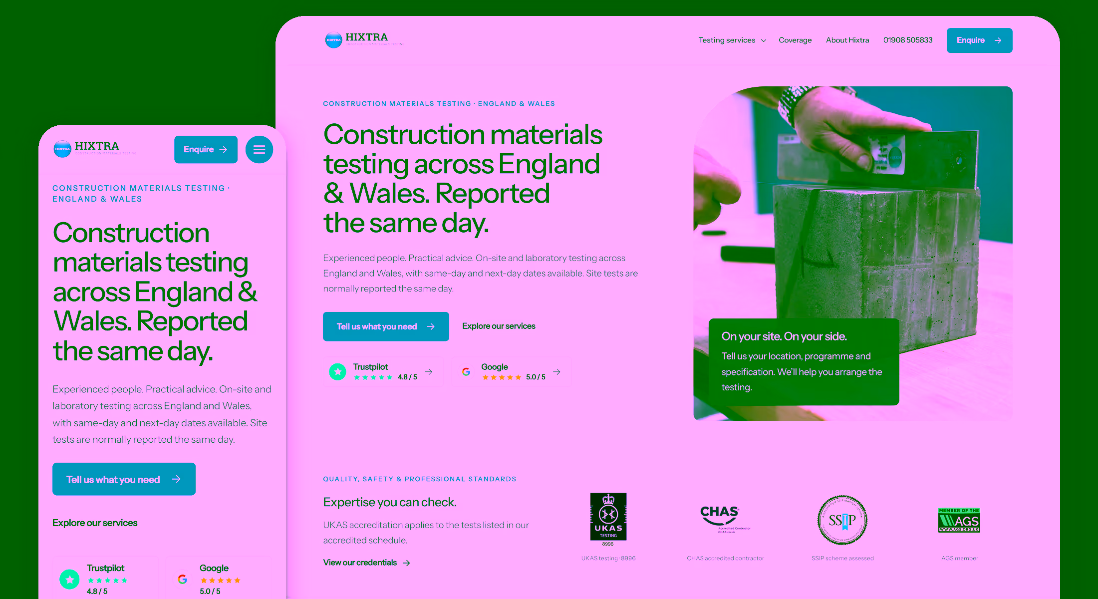Hixtra website shown on desktop and mobile