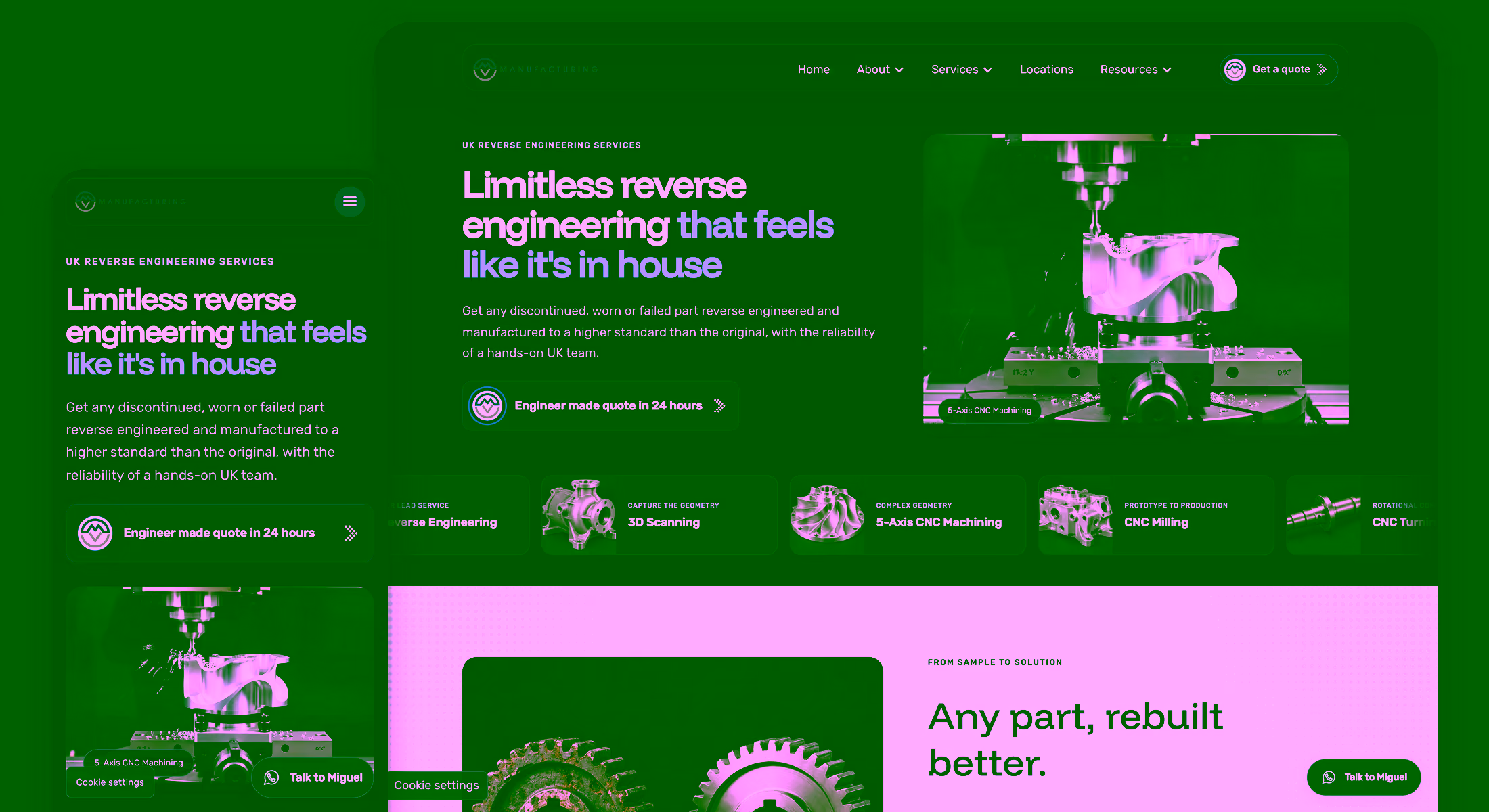 MV Manufacturing website shown on desktop and mobile