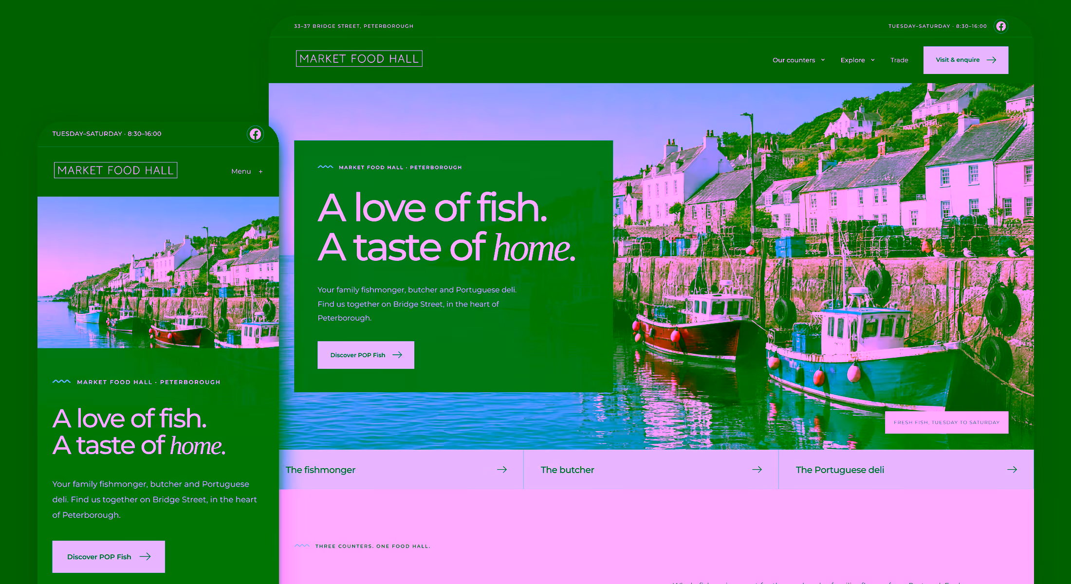 Market Food Hall website shown on desktop and mobile