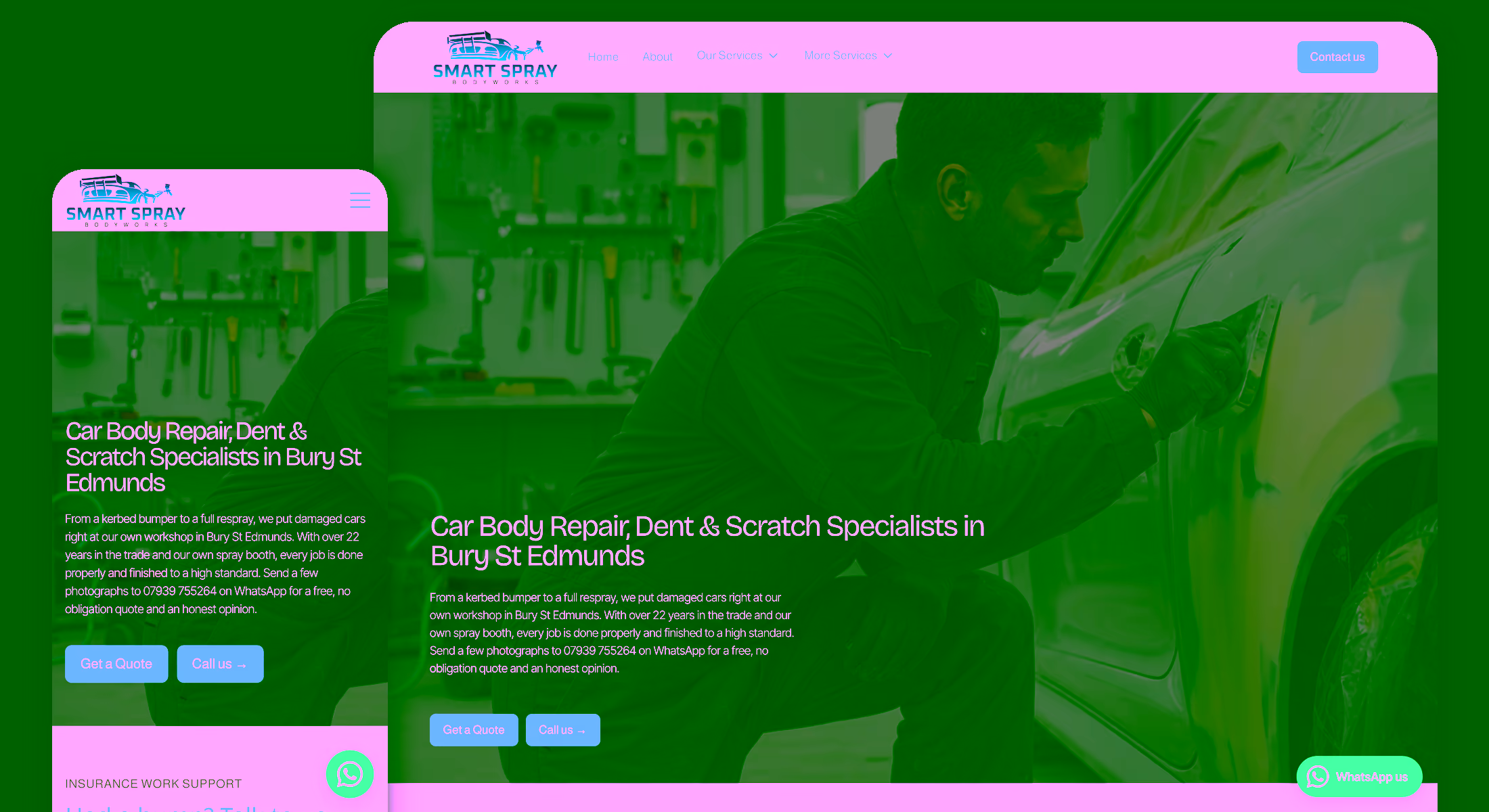Smart Spray Bodywork website shown on desktop and mobile