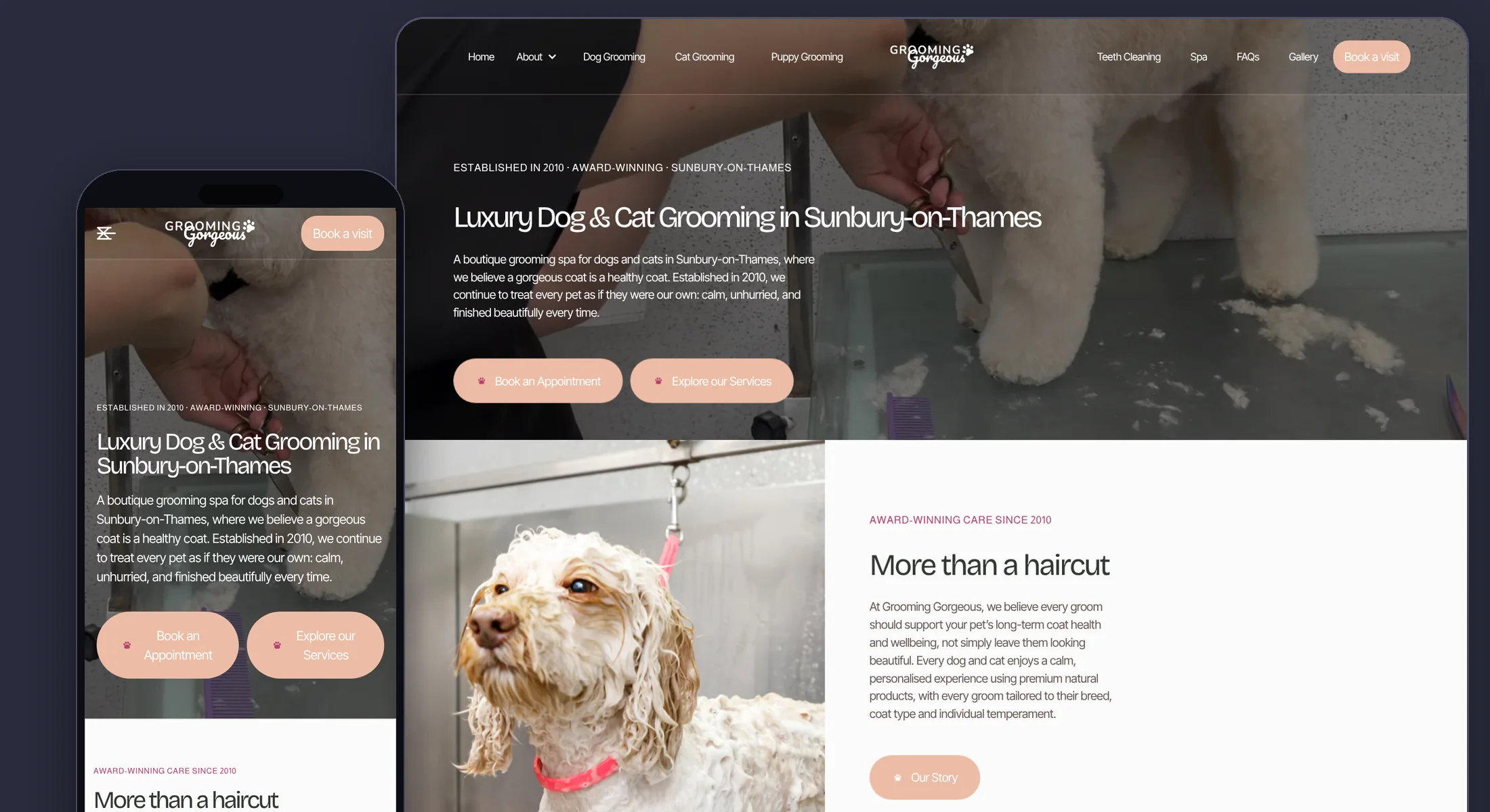 Grooming Gorgeous website shown on desktop and mobile