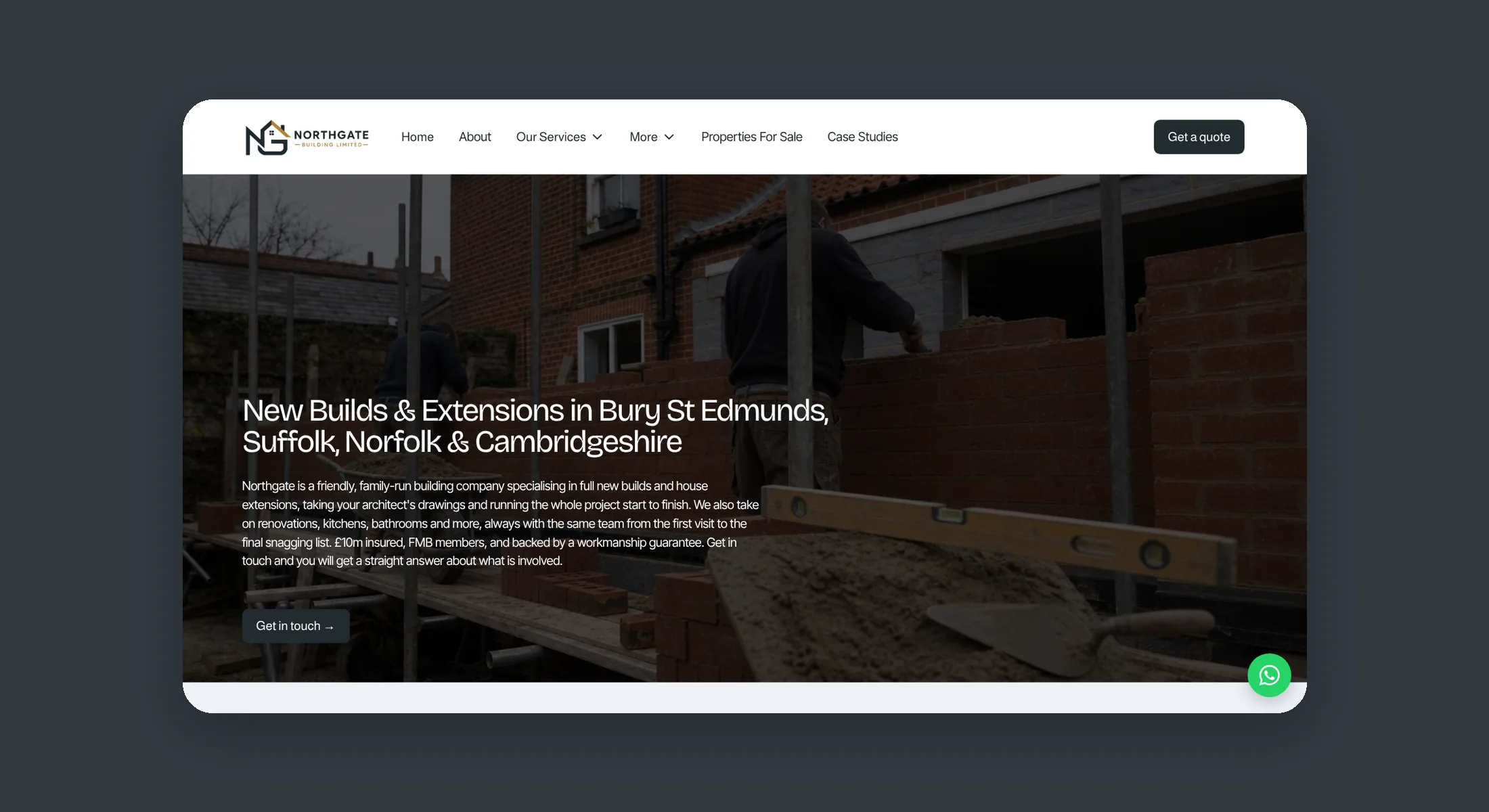 Northgate Building homepage hero for new builds and extensions in Bury St Edmunds