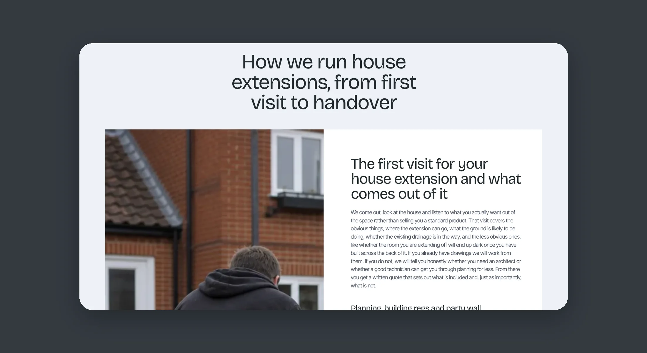 Northgate Building house extensions page explaining how a job runs