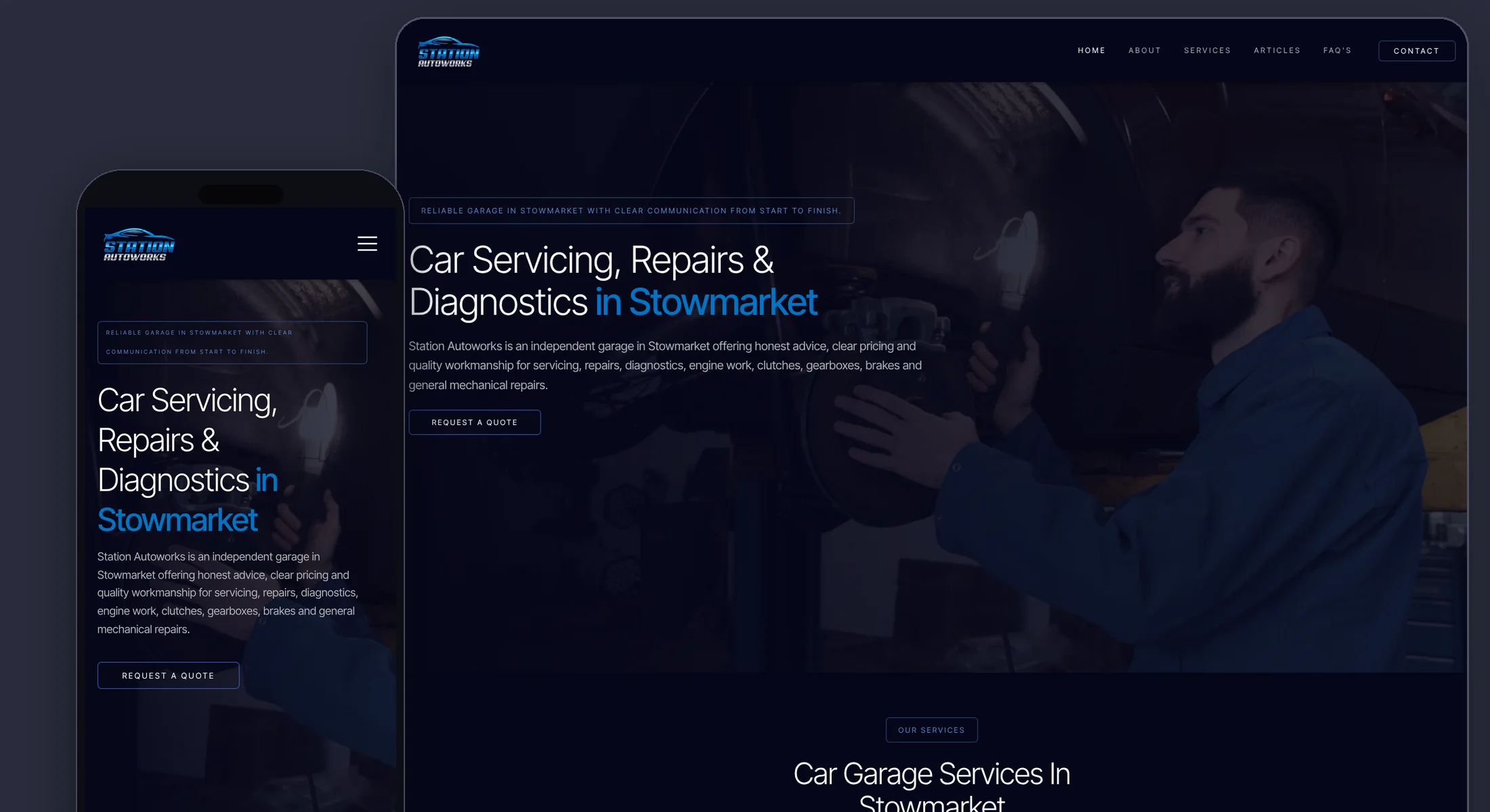Station Autoworks website shown on desktop and mobile