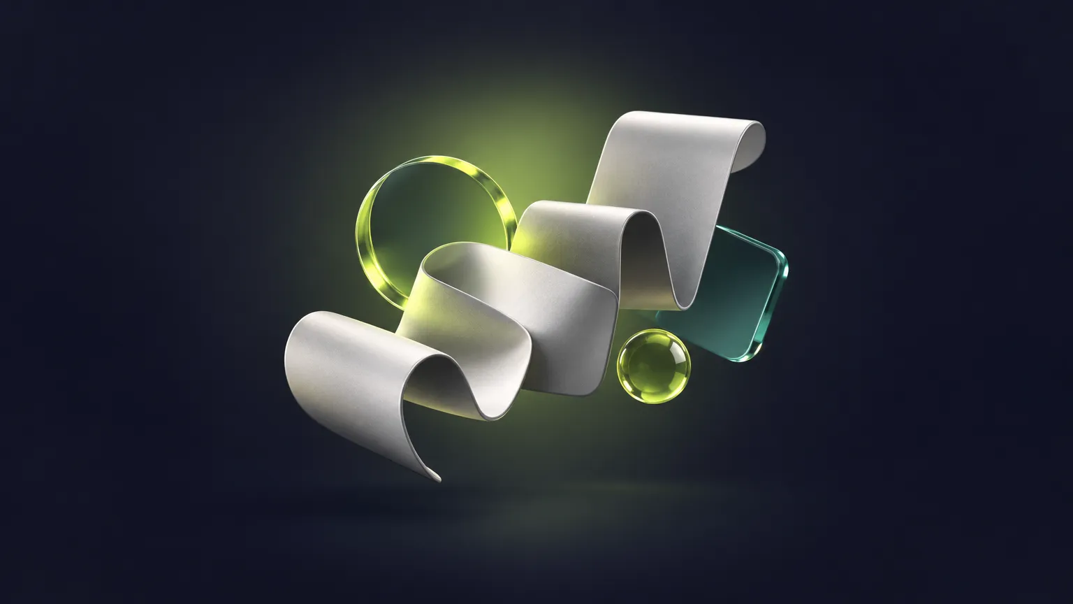 Abstract silver ribbon and green glass shapes, for the website check to-do list