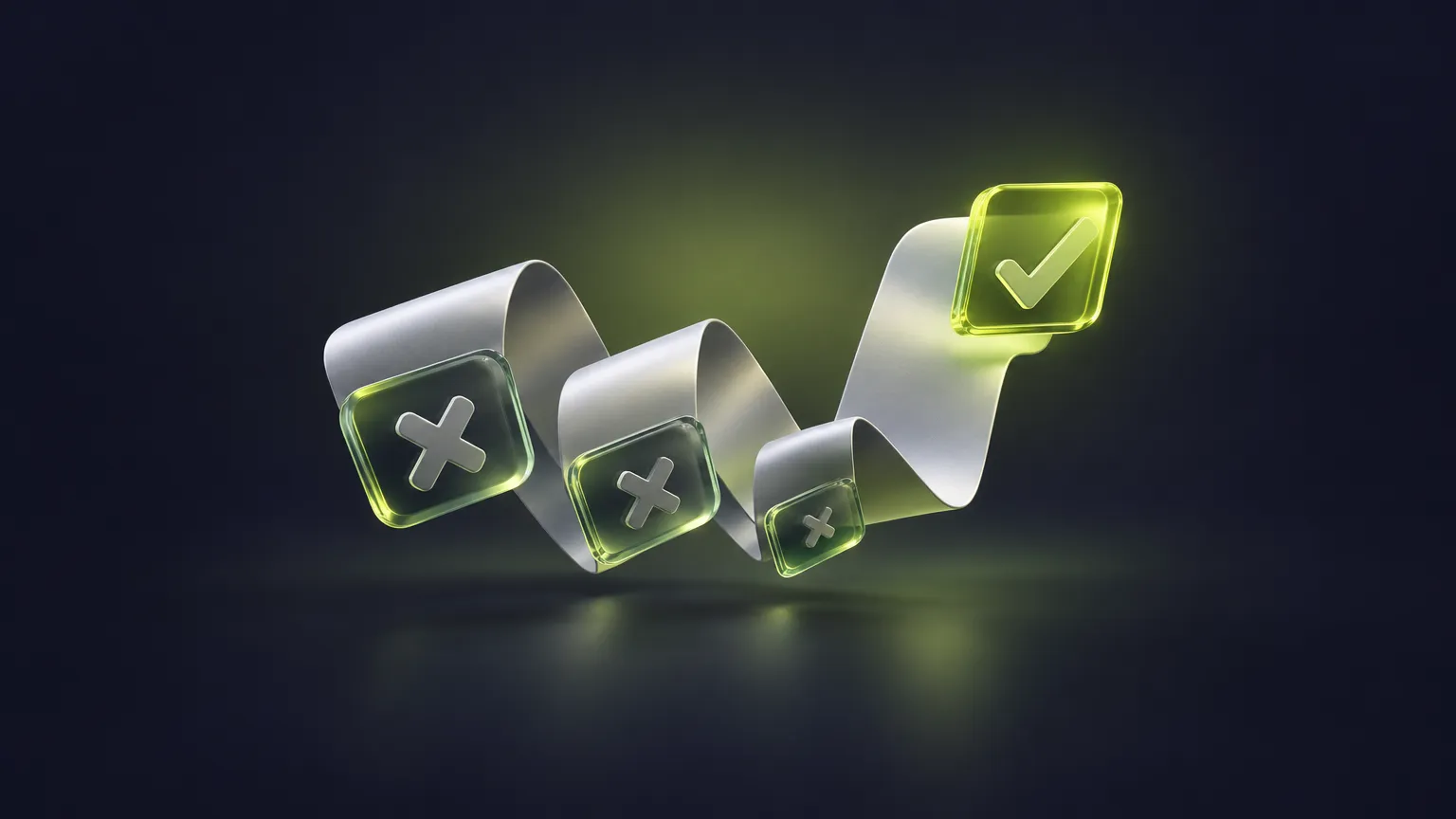 Checklist ribbon with three failed checks and one ticked box, for a website Christmas check