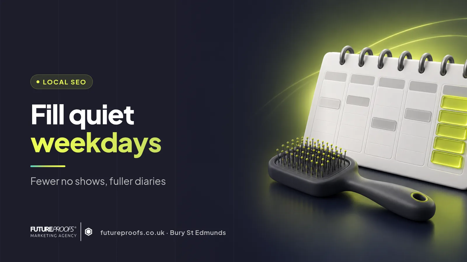 Dark card reading Fill quiet weekdays, with a calendar graphic, for a guide to quiet weekdays and no shows for dog groomers