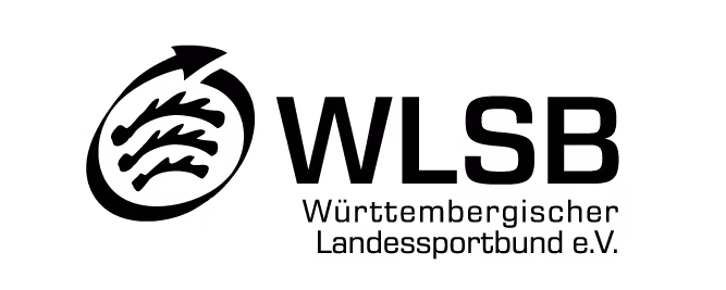 Logo des Württembergischen Landes-Sportbundes e.V. mit stilisiertem Wellenmuster und dem Schriftzug 'WLSB' und 'Württembergischer Landessportbund' e.V.“.