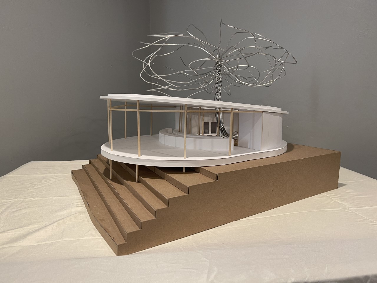 Perspective shot of a scale model of a cafe.