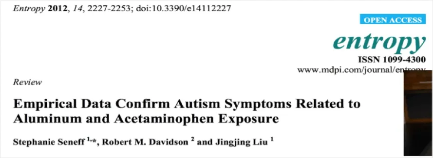 Screenshot of article titled "Empirical Data Confirm Autism Symptoms Related to Aluminum and Acetaminophen Exposure"