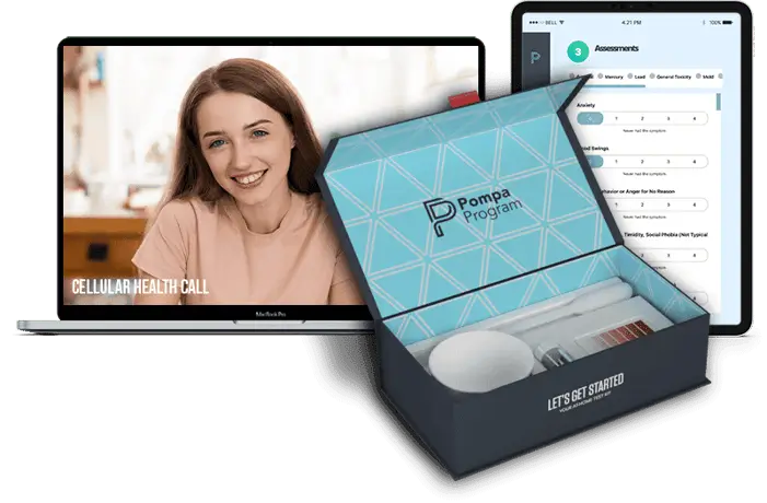 Image showing what's included in Dr. Pompa's cellular inflammation bundle: In-home cellular inflammation test kit, cellular health analysis and neurotoxicity assessment.