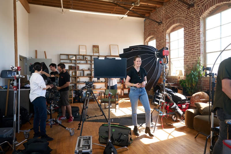 A creative agency setting up a room for an interview