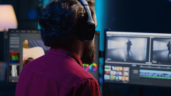 A man editing a film on a computer