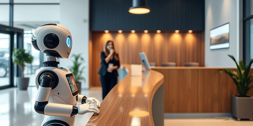 AI robot assisting customer at reception