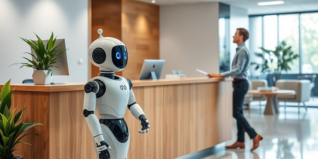 AI robot at office reception desk