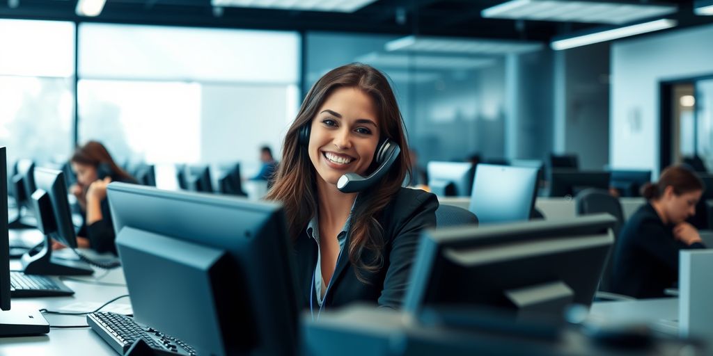 Receptionist managing multiple phone lines efficiently.