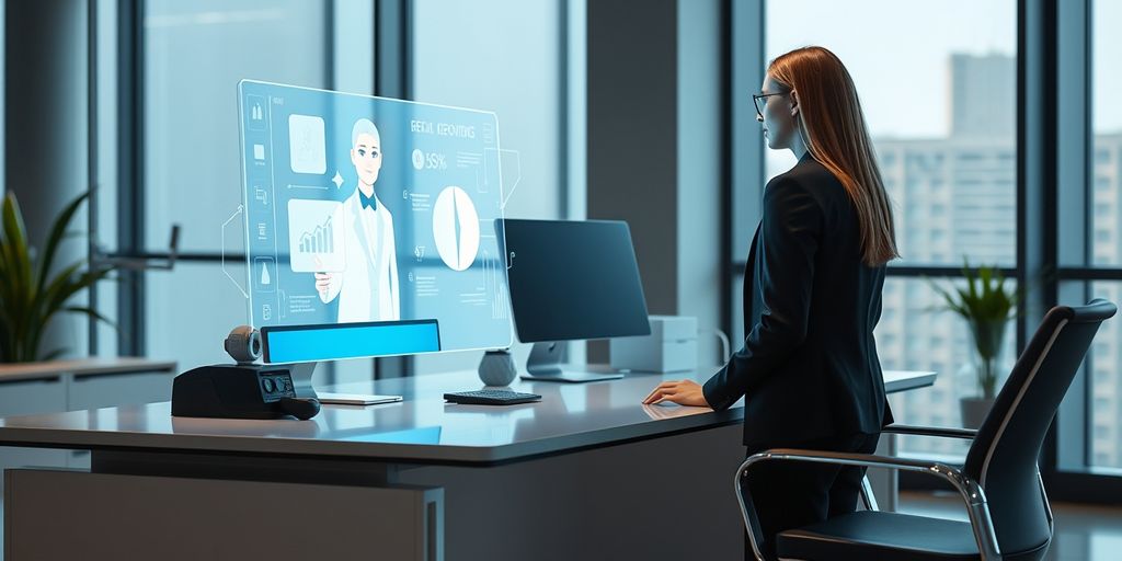 Virtual assistant hologram in modern office