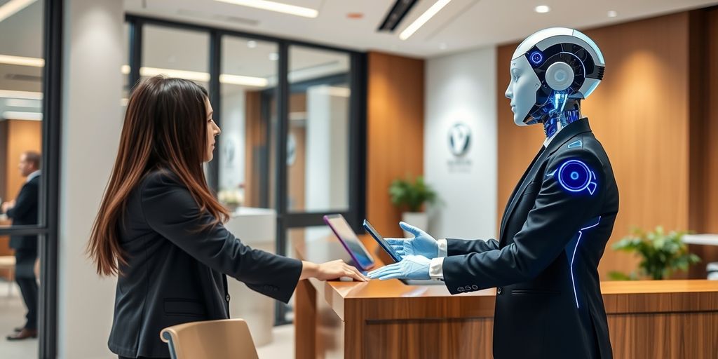 AI hologram assisting customer in business setting