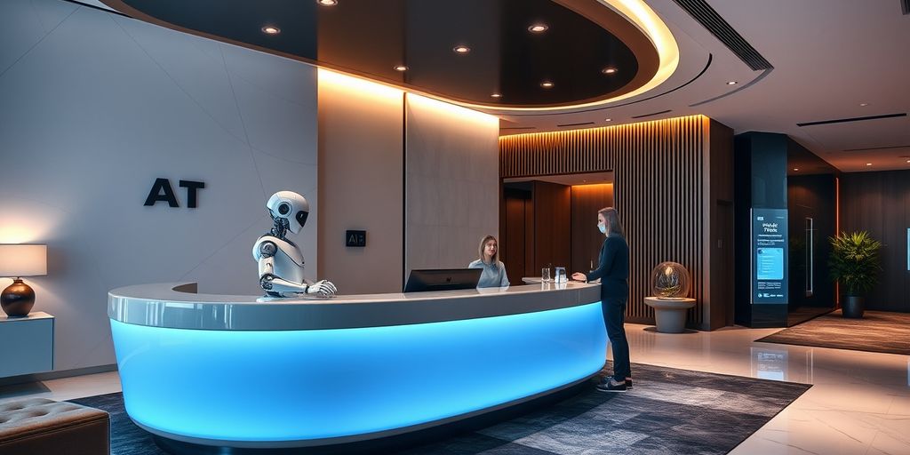 AI robot at hotel reception desk