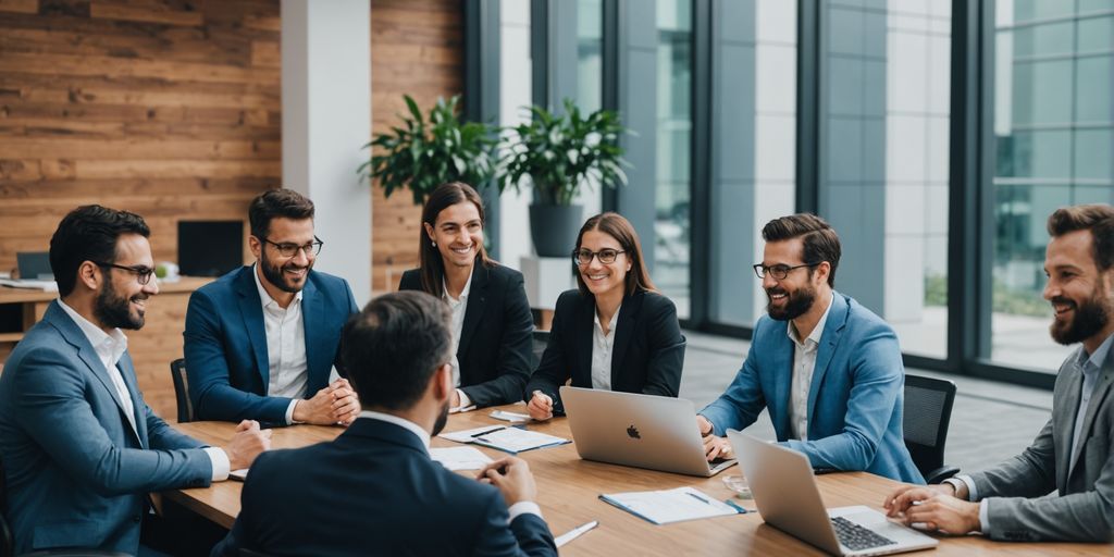 Professionals from various industries discussing Novi AI Dialer.