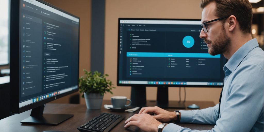 Business owner using AI dialer on computer