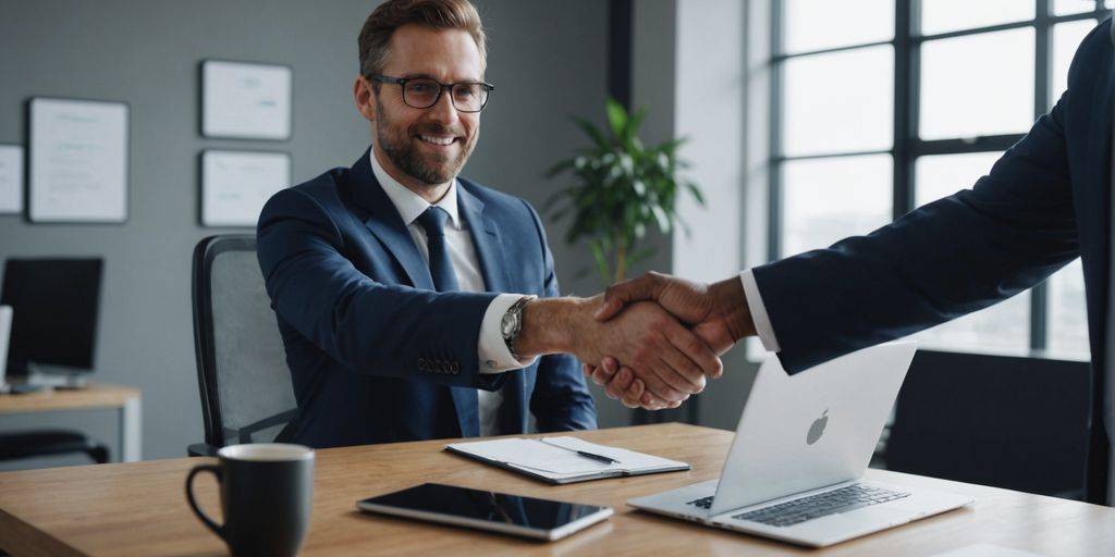 Businessperson shaking hands in modern office