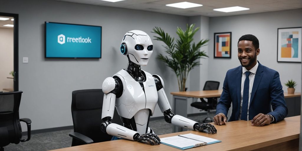 AI robot receptionist in a modern office