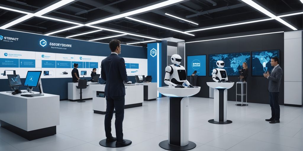 AI robots assisting resellers in a modern center