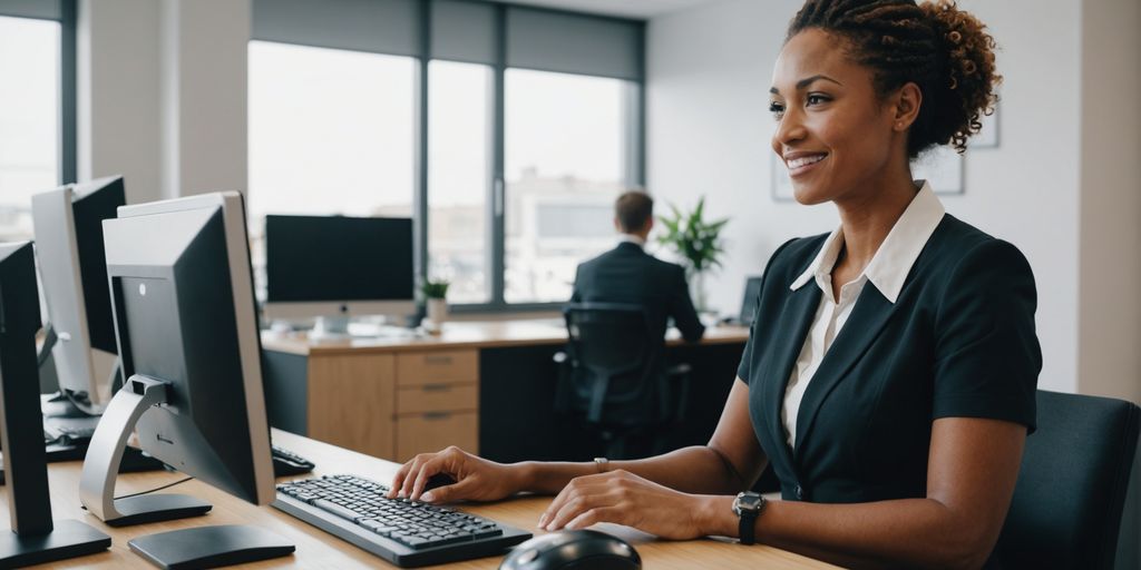 Receptionist in office using computer