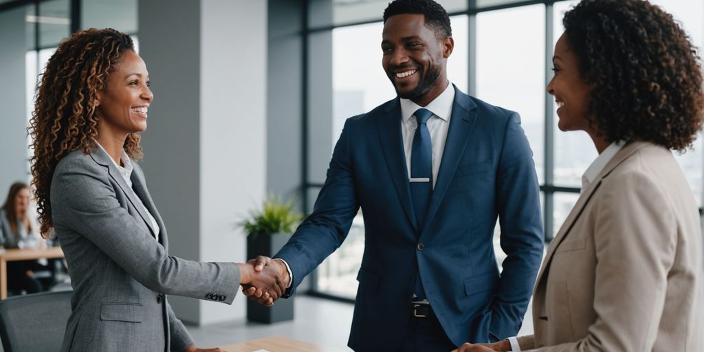 Business professional shaking hands with a client.