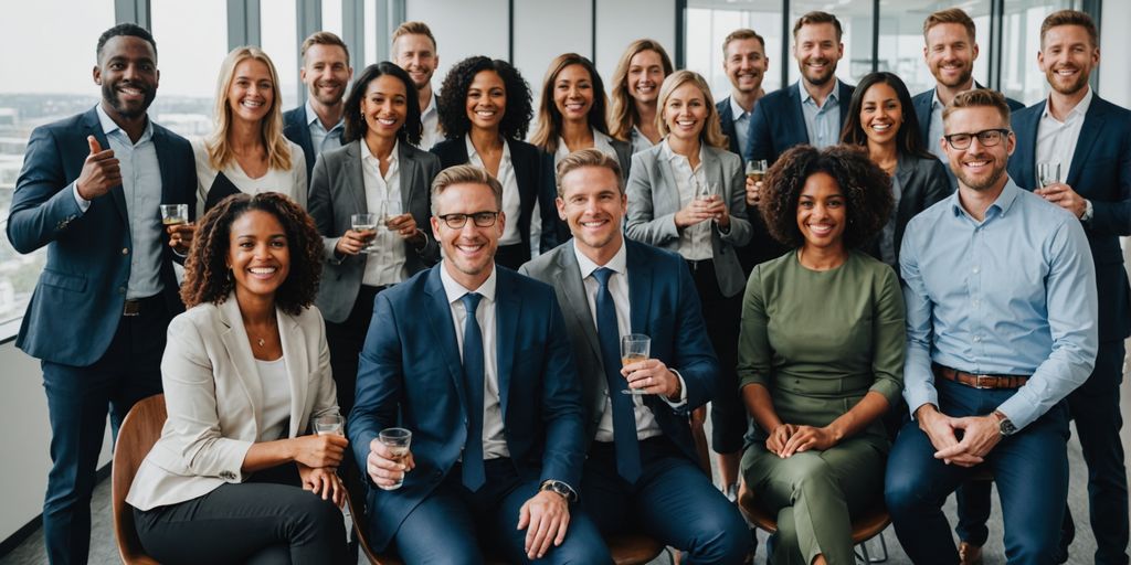 Professionals celebrating success in a modern office