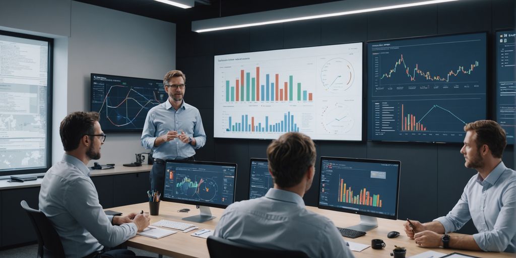 Team discussing AI tools in office.