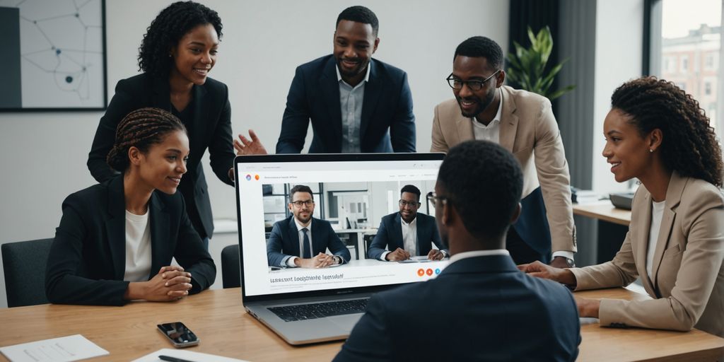 Team collaborating with AI voice assistant