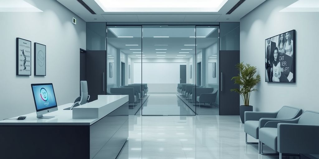 AI hologram at office reception desk