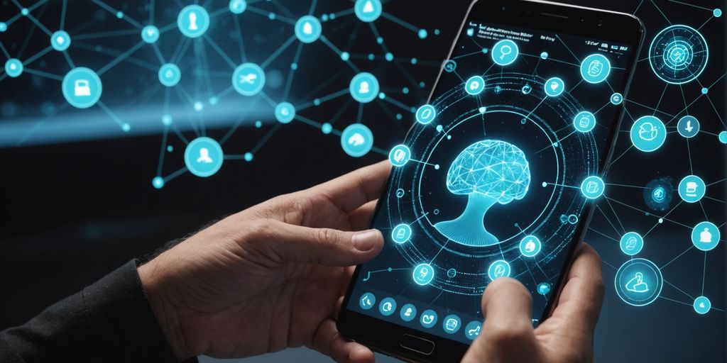 Person using smartphone with AI interface