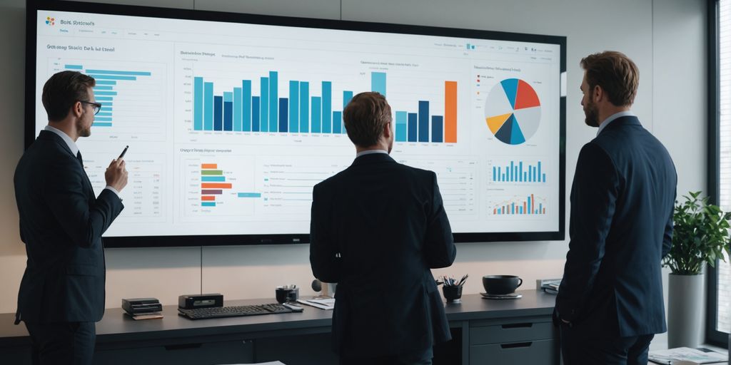 Professionals analyzing data charts in modern office.