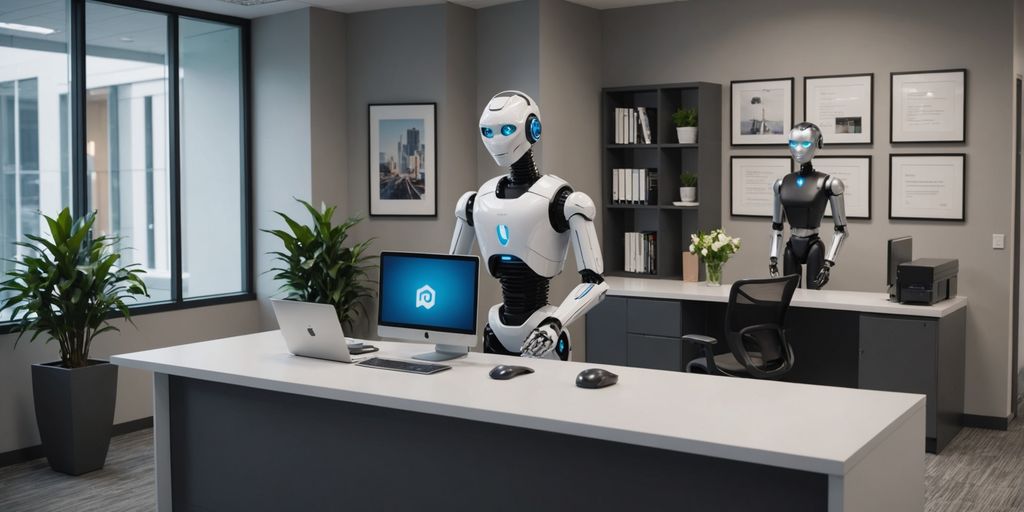 Humanoid robot receptionist in a modern office