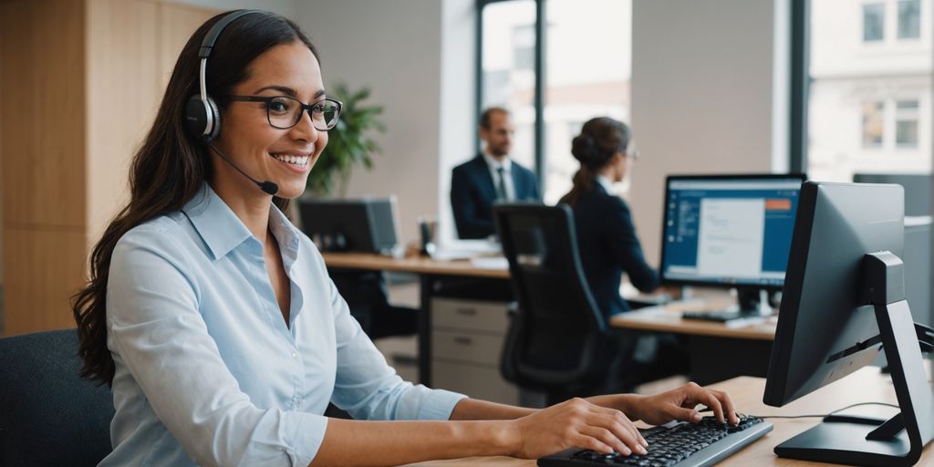 Receptionist in office using computer