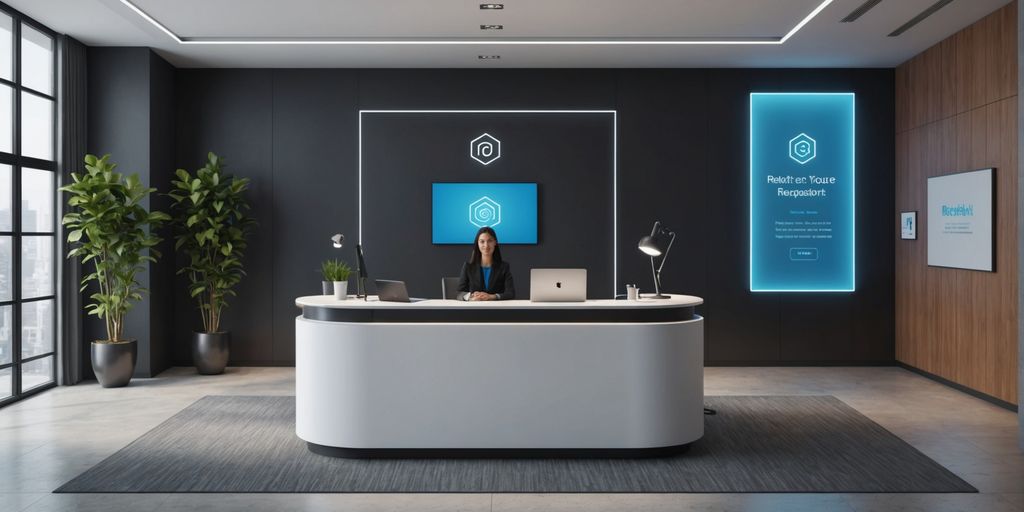 AI hologram receptionist in modern office