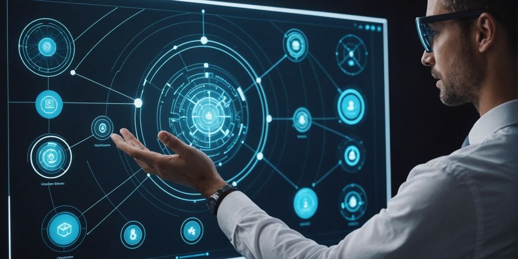 Professional using futuristic AI interface