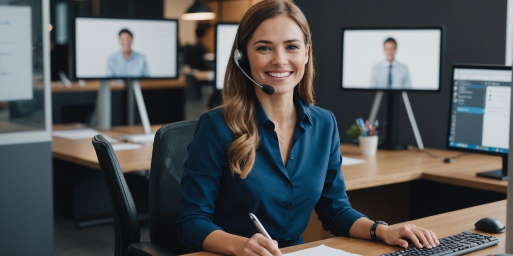 Receptionist using AI message taking software