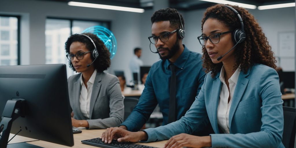 Customer service team with AI holograms